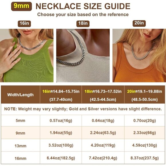 Unisex 18K 9mm- Silver Chunky Cuban Link Curb Chain Necklace Hip Hop Punk - Picture 2 of 6